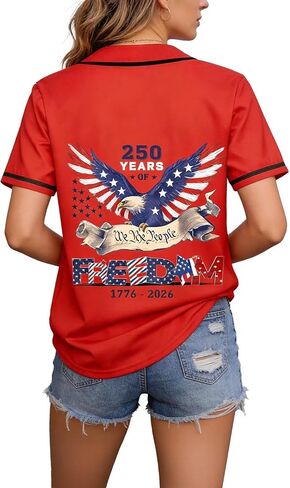 Dolpind 4th of July Patriotic Baseball Jersey Shirt for Women Button Down American Flag Top USA 250th Anniversary Jersey in Saudi Arabia
