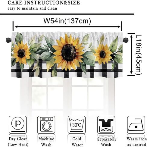 Sunflower Valances for Windows 2 Pack,Rod Pocket Valance Curtains,Small Window Treatment Valances for Kitchen Living Room,Bedroom,Bathroom, Decor,18x54 Inch,2 Panel,Buffalo Plaid Yellow Flower Plants in Saudi Arabia