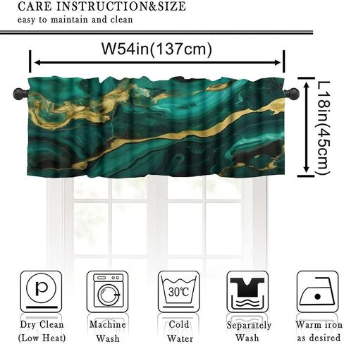Marble Valance Curtain, Emerald Green Gold Textured Modern Abstract Short Drape for Kitchen Living Room Cafe Office Window Treatment 1 Panel 54" W x 18" L Inch in Saudi Arabia