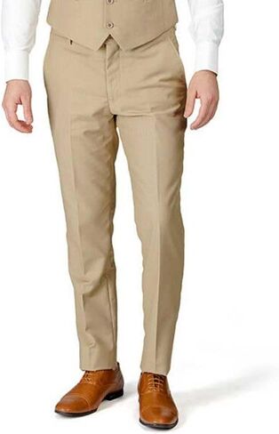 Slim Fit Men's Solid Suit Pants Trouser Flat Front No Pleats Dress Slacks in Saudi Arabia