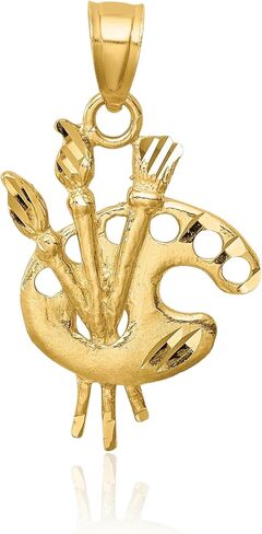IceCarats 14K Solid Yellow Gold Medium Paint Palette Pendant Necklace 22mm 7/8 inch Diamond Cut, Brushed For Her in Kuwait