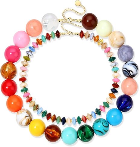 WAINIS 2pcs Colorful Beaded Choker Necklaces for Women Chunky Boho Resin Beads Statement Necklace Summer Handmade Beach Jewelry Gifts Accessories in Saudi Arabia
