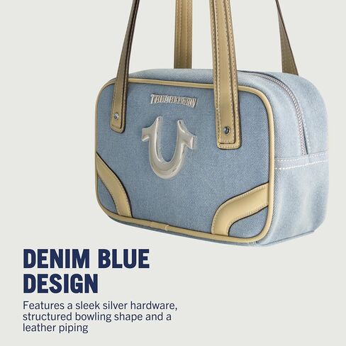 True Religion Satchel Bag, Women's Small Denim Bowling Purse Handbag, Denim in Kuwait