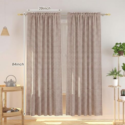 Tranqun 2 Panels Buffalo Check Curtains Brown and White Plaid Rustic Window Curtains Cotton Linen Blend Light Filtering Farmhouse Semi Sheer Rod Pocket Drapes, 39 x 84 Inches in Saudi Arabia