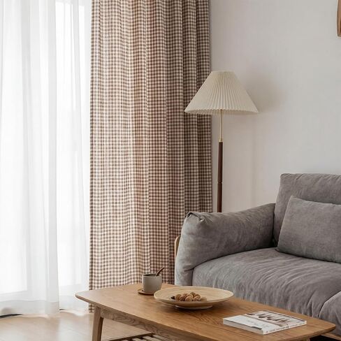 Tranqun 2 Panels Buffalo Check Curtains Brown and White Plaid Rustic Window Curtains Cotton Linen Blend Light Filtering Farmhouse Semi Sheer Rod Pocket Drapes, 39 x 84 Inches in Saudi Arabia