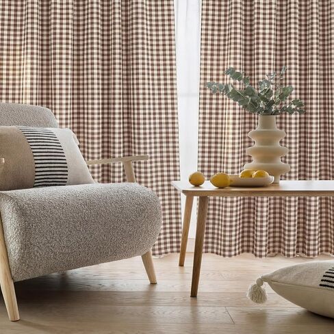 Tranqun 2 Panels Buffalo Check Curtains Brown and White Plaid Rustic Window Curtains Cotton Linen Blend Light Filtering Farmhouse Semi Sheer Rod Pocket Drapes, 39 x 84 Inches in Saudi Arabia