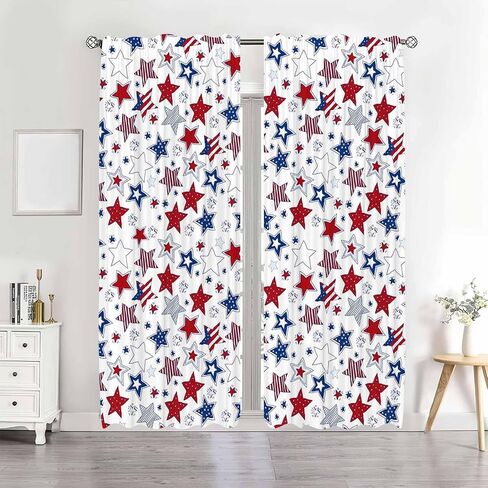 21x 63 Inch 4th of July Patriotic Curtains Red White Blue Star Pattern Window Treatment Drapes Independence Day Home Decor 2 Panels for Bedroom Living Room Kitchen in Kuwait