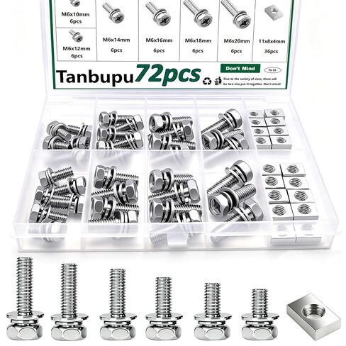 72PCS Motorcycle Battery Terminal Bolts and Nuts Assortment Kit M6*10/12/14/16/18/20mm 304 Stainless Steel Battery Terminal Bolt Screws with Square Nuts for ATV Bike, Motorcycle, Scooter in Saudi Arabia