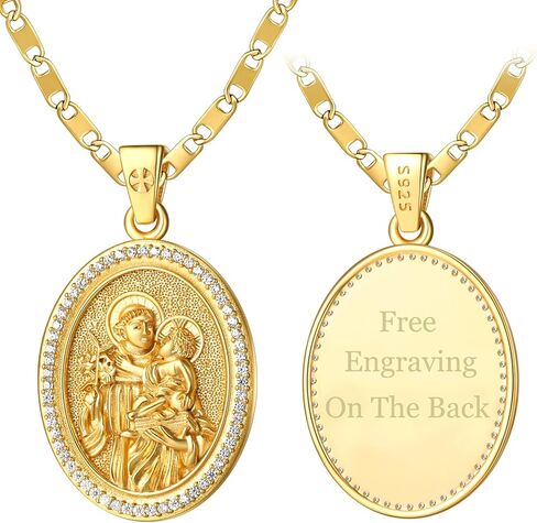 Patron Saint Medals, 14K Gold Catholic Pendant Necklaces, Personalized Christian Jewelry Religious Gifts for Women with 22"+2" Mariner Chain in Saudi Arabia