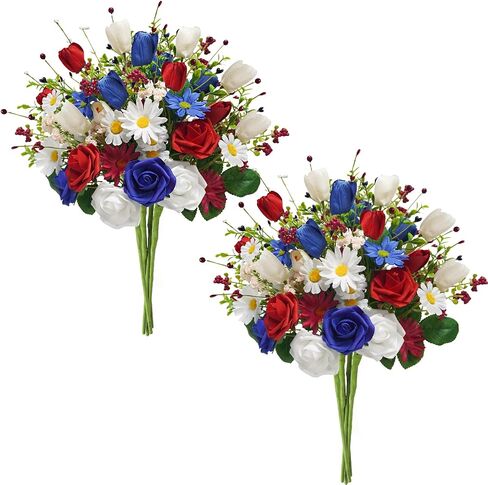 8 Pcs Patriotic Artificial Flowers 16.9in 4th of July Berry Stems Red White Blue Glitter Star Pip Berry Picks for Independence Day Wedding Home Table Centerpiece Décor in Saudi Arabia