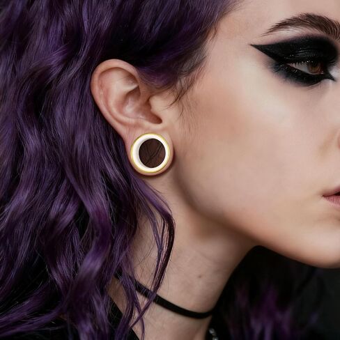 2PCS Two-Tone Ear Tunnels Plugs Hollow Double Flared Ear Gauges, Hypoallergenic Earrings Expanders Tunnels Stretchers Body Piercing Jewelry for Women and Men(8mm-16mm) in Kuwait