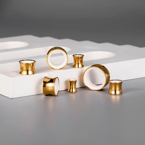 2PCS Two-Tone Ear Tunnels Plugs Hollow Double Flared Ear Gauges, Hypoallergenic Earrings Expanders Tunnels Stretchers Body Piercing Jewelry for Women and Men(8mm-16mm) in Kuwait