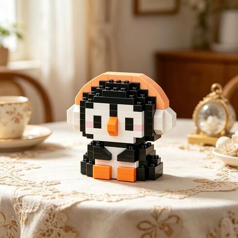 1PCS Little Penguin Hand-Assembled Figurine with Display Base, Cute Animal Desk Decor, Arctic Theme Collectible Statue for Home Office Shelf in Kuwait