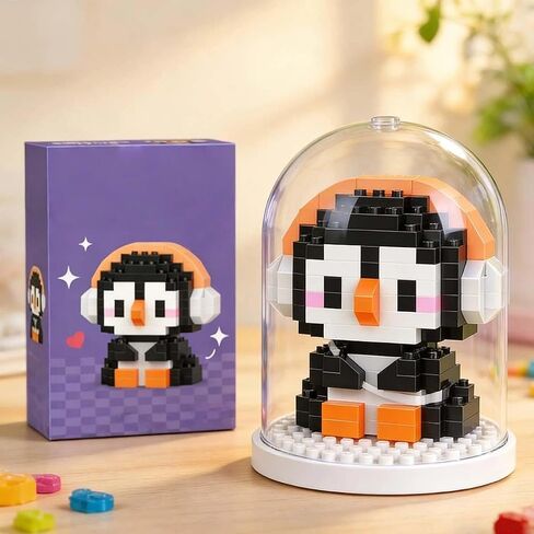 1PCS Little Penguin Hand-Assembled Figurine with Display Base, Cute Animal Desk Decor, Arctic Theme Collectible Statue for Home Office Shelf in Kuwait