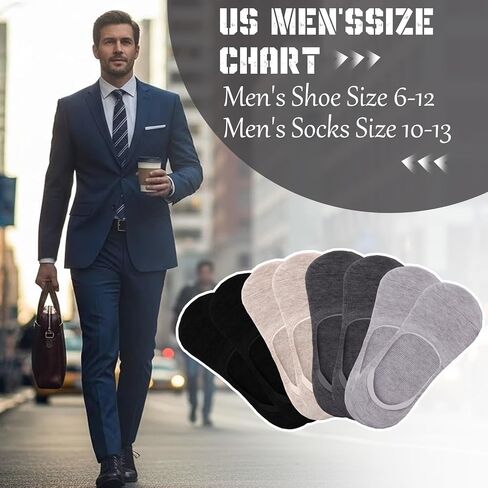 16 Pairs Mens No Show Socks Non Slip Low Cut Cotton Socks Casual Invisible Thin Invisible Sock for Loafer Flat Boat(16 Pair,Black, Khaki, Gray) in Kuwait