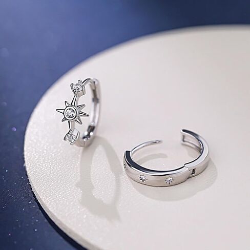 Stacking Star Huggie Earrings for Women Dainty Star Cartilage Hoop Earrings Hypoallergenic Sensitive Ears Mini Silver Earring Set 2 Pairs in Saudi Arabia