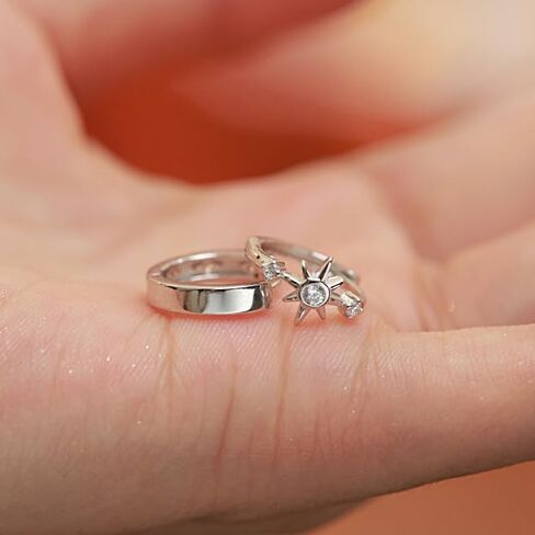 Stacking Star Huggie Earrings for Women Dainty Star Cartilage Hoop Earrings Hypoallergenic Sensitive Ears Mini Silver Earring Set 2 Pairs in Saudi Arabia