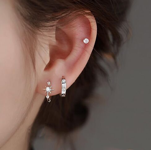 Stacking Star Huggie Earrings for Women Dainty Star Cartilage Hoop Earrings Hypoallergenic Sensitive Ears Mini Silver Earring Set 2 Pairs in Saudi Arabia