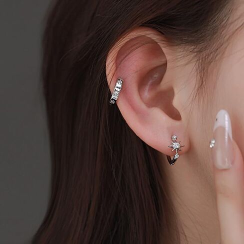 Stacking Star Huggie Earrings for Women Dainty Star Cartilage Hoop Earrings Hypoallergenic Sensitive Ears Mini Silver Earring Set 2 Pairs in Saudi Arabia
