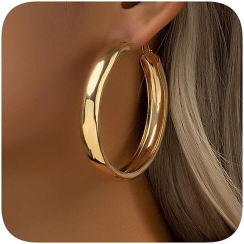 60mm - Classic Chunky Hoop Earrings, Large Statement Hoops, Gold and Silver Options, Lightweight Fashion Jewelry for Women in Saudi Arabia
