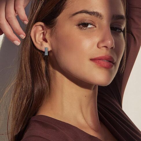 Gemstone Huggie Hoop Earrings, 925 Sterling Silver Baguette Hoop Earring Birthstone Jewelry Gift for Women in Saudi Arabia