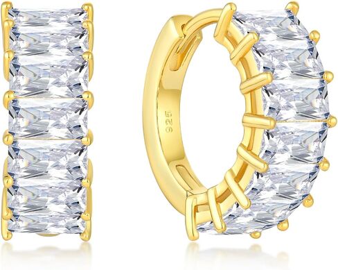 Gemstone Huggie Hoop Earrings, 925 Sterling Silver Baguette Hoop Earring Birthstone Jewelry Gift for Women in Saudi Arabia