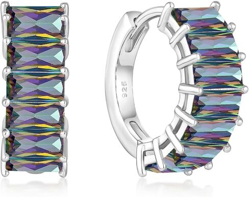 Gemstone Huggie Hoop Earrings, 925 Sterling Silver Baguette Hoop Earring Birthstone Jewelry Gift for Women in Saudi Arabia