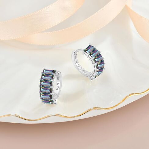 Gemstone Huggie Hoop Earrings, 925 Sterling Silver Baguette Hoop Earring Birthstone Jewelry Gift for Women in Saudi Arabia