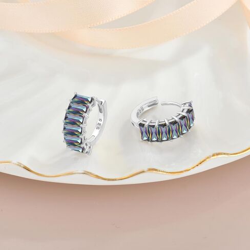 Gemstone Huggie Hoop Earrings, 925 Sterling Silver Baguette Hoop Earring Birthstone Jewelry Gift for Women in Saudi Arabia