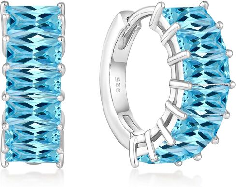 Gemstone Huggie Hoop Earrings, 925 Sterling Silver Baguette Hoop Earring Birthstone Jewelry Gift for Women in Saudi Arabia