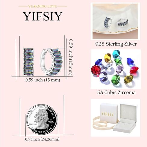 Gemstone Huggie Hoop Earrings, 925 Sterling Silver Baguette Hoop Earring Birthstone Jewelry Gift for Women in Saudi Arabia