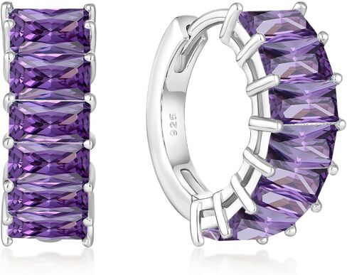 Gemstone Huggie Hoop Earrings, 925 Sterling Silver Baguette Hoop Earring Birthstone Jewelry Gift for Women in Saudi Arabia