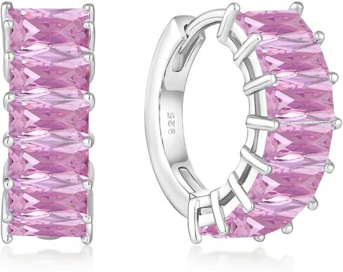 Gemstone Huggie Hoop Earrings, 925 Sterling Silver Baguette Hoop Earring Birthstone Jewelry Gift for Women in Saudi Arabia