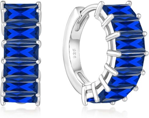 Gemstone Huggie Hoop Earrings, 925 Sterling Silver Baguette Hoop Earring Birthstone Jewelry Gift for Women in Saudi Arabia