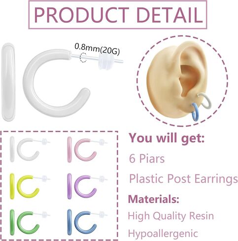 Plastic Earrings for Sensitive Ears Hypoallergenic Half Hoops for Women in Saudi Arabia