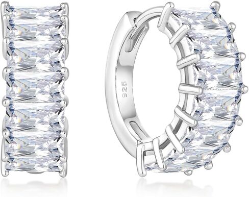 Gemstone Huggie Hoop Earrings, 925 Sterling Silver Baguette Hoop Earring Birthstone Jewelry Gift for Women in Saudi Arabia