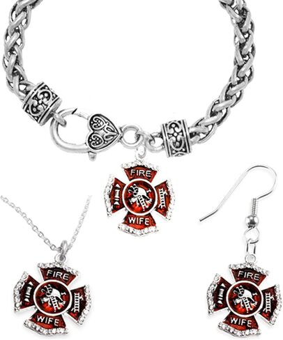 Firefighter's Wife's Necklace, Earring, Bracelet Set, Hypoallergenic Safe-Nickel, Lead, Cadmium Free in Saudi Arabia