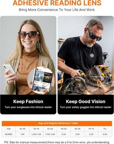 Reusable Stick On Bifocal Lens Convert Eyewear into Sunglasses or Reading Glasses for Close Work in Kuwait