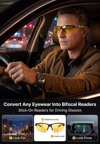 Reusable Stick On Bifocal Lens Convert Eyewear into Sunglasses or Reading Glasses for Close Work in Kuwait