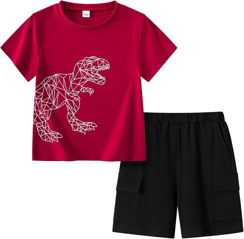 Boys 2 Piece Outfits Short Sleeve T-shirt & Shorts Set, Summer Clothing Set for Boys 7-14 Years in Kuwait