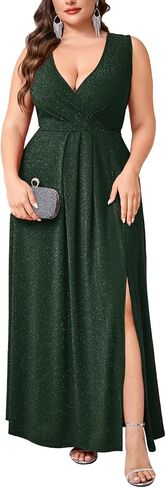 Plus Size 0X-4X Sparkly Glitter Formal Maxi A Line Dress Sparkle Wrap Sleeveless Dress Prom Cocktail Evening Gown in Saudi Arabia