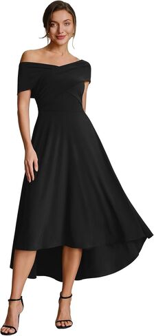 Ever-Pretty Women's V-Neck Off the Shoulder Cocktail Wedding Guest Dress High-Low A-line Semi Formal Dresses 02801 in Kuwait