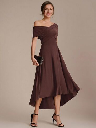 Ever-Pretty Women's V-Neck Off the Shoulder Cocktail Wedding Guest Dress High-Low A-line Semi Formal Dresses 02801 in Kuwait