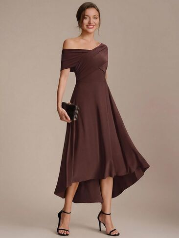Ever-Pretty Women's V-Neck Off the Shoulder Cocktail Wedding Guest Dress High-Low A-line Semi Formal Dresses 02801 in Kuwait