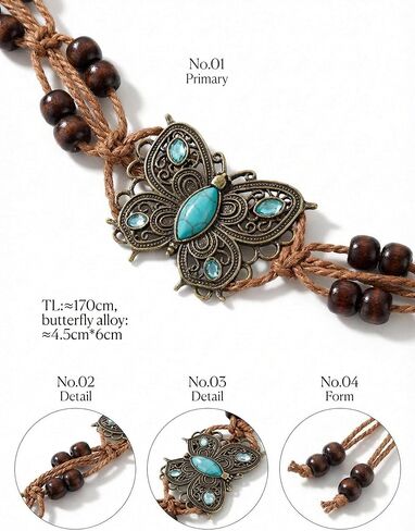 2pc-Bohemian Beaded Belt Set Colorful Beads & Wooden Beads Vintage Style Adjustable Vintage Waist Chain in Kuwait