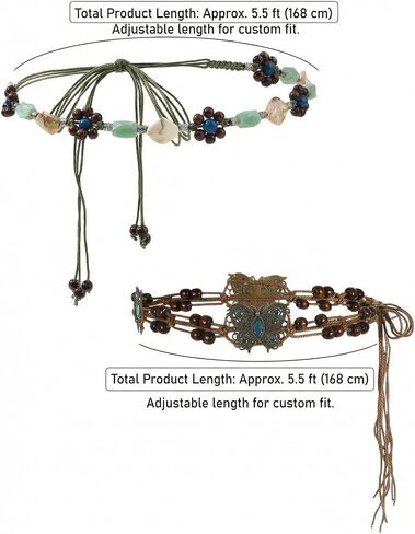 2pc-Bohemian Beaded Belt Set Colorful Beads & Wooden Beads Vintage Style Adjustable Vintage Waist Chain in Kuwait