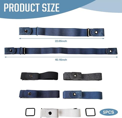 5 Pcs No Buckle Elastic Stretch Invisible Belt Comfortable Free Elastic Belts for Jeans Pants Adjustable Invisible Stretch Buckleless Belt Jean Waist Tightener -Unisex in Saudi Arabia