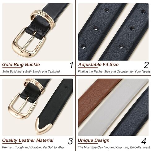 3 Pieces Belts for Women with Gold Buckle Fashion Waist Belt For Jeans Dresses Pants Ladies Leather Waist Belt in Kuwait