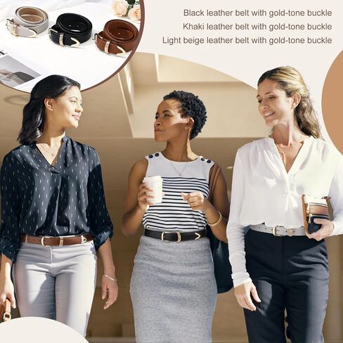 3 Pieces Belts for Women with Gold Buckle Fashion Waist Belt For Jeans Dresses Pants Ladies Leather Waist Belt in Kuwait
