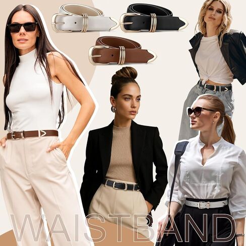 3 Pieces Belts for Women with Gold Buckle Fashion Waist Belt For Jeans Dresses Pants Ladies Leather Waist Belt in Kuwait